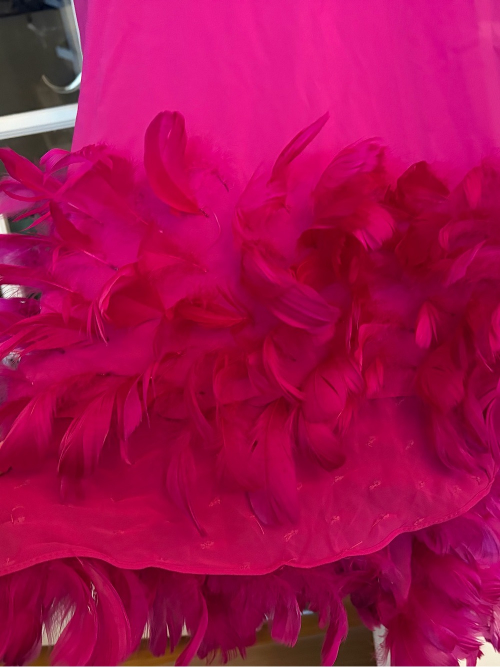 Mac Duggal Hot Pink Strapless Maxi Gown with Feather Hem - Picture 6 of 8